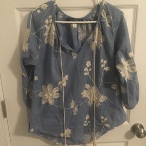 Francesca's Blue Cream Embroidered Floral Blouse